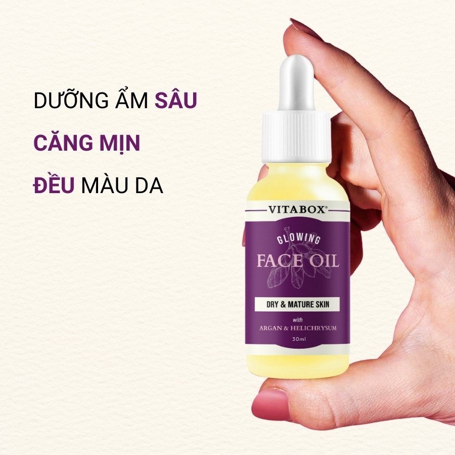 Dầu dưỡng cho da khô, lão hóa VITABOX Glowing Face Oil - giúp da căng mịn đều màu mờ nếp nhăn - 30mL