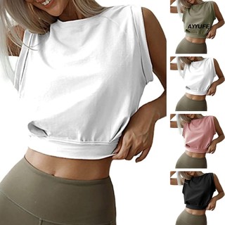 Ayyufe Áo crop top Thể Thao Không Tay Cổ Tròn Màu Trơn Phong Cách Hợp Thời Trang Cho Nữ