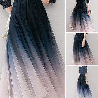 Chân váy maxi AYYUFE lưng cao dáng chữ A xếp ly màu gradient phong cách Nam Á