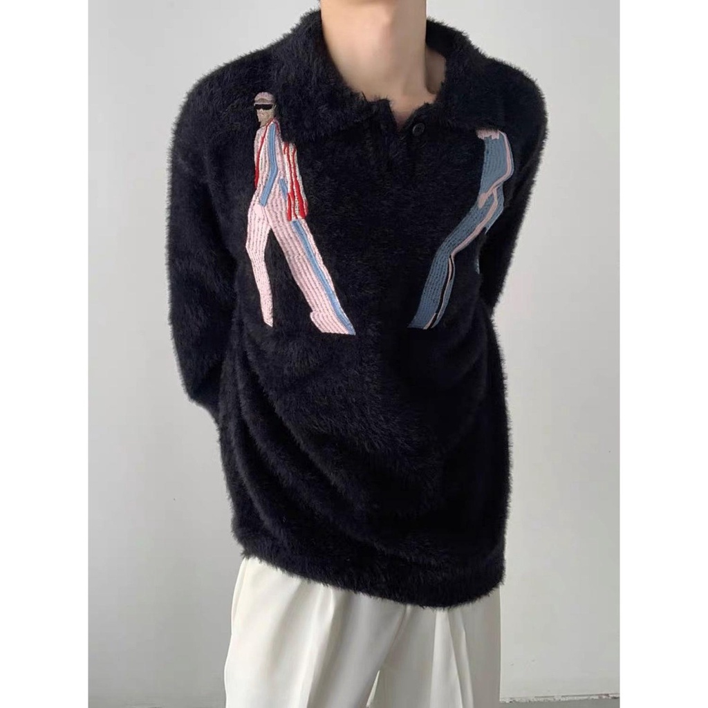 Áo sweater Dệt Kim Thêu Họa Tiết Phong Cách hong kong Thời Trang Thu Đông Cho Nam Và Nữ
