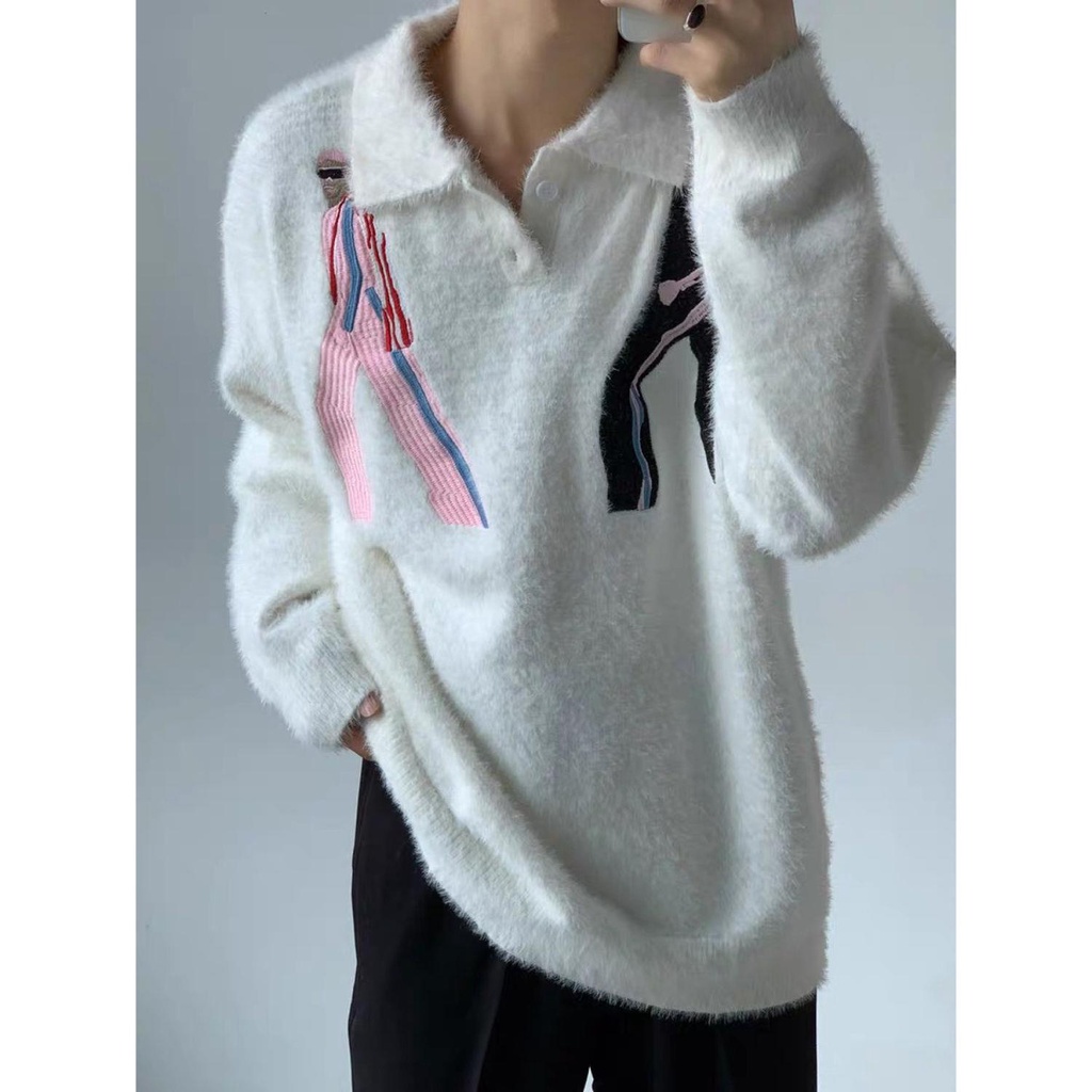 Áo sweater Dệt Kim Thêu Họa Tiết Phong Cách hong kong Thời Trang Thu Đông Cho Nam Và Nữ