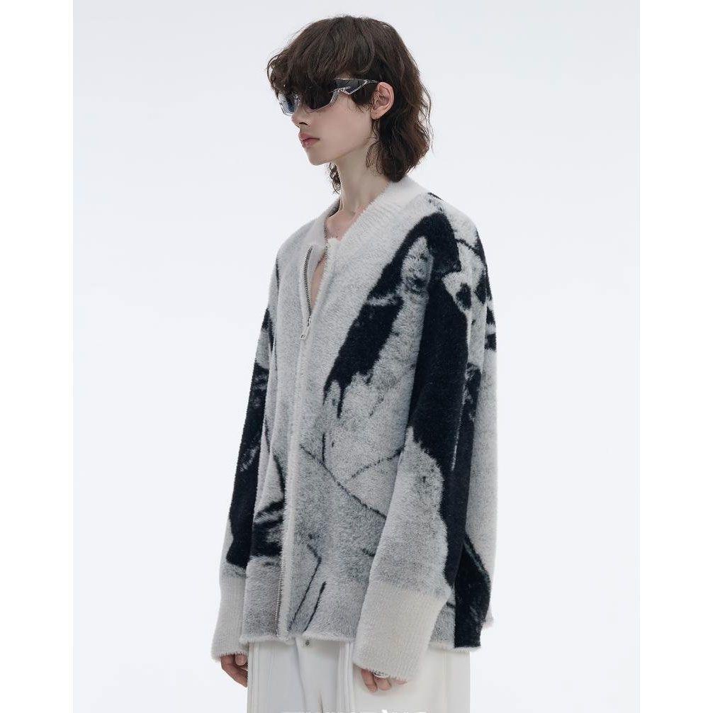 Áo Khoác Len cardigan Mẫu Mới 2023 Phong Cách Thors Viid Giả Lông Chồn Có Khóa Kéo