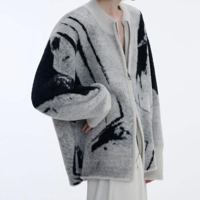 Áo Khoác Len cardigan Mẫu Mới 2023 Phong Cách Thors Viid Giả Lông Chồn Có Khóa Kéo