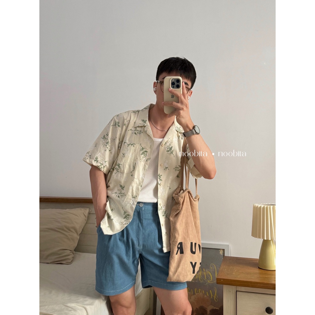 NOOBITA - Sơ mi tay ngắn mùa hè cổ vest hoạ tiết 8054