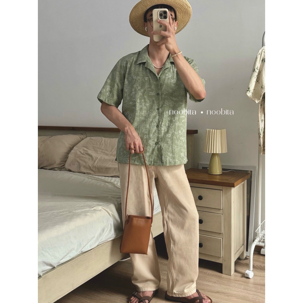 NOOBITA - Sơ mi tay ngắn mùa hè cổ vest hoạ tiết 8054