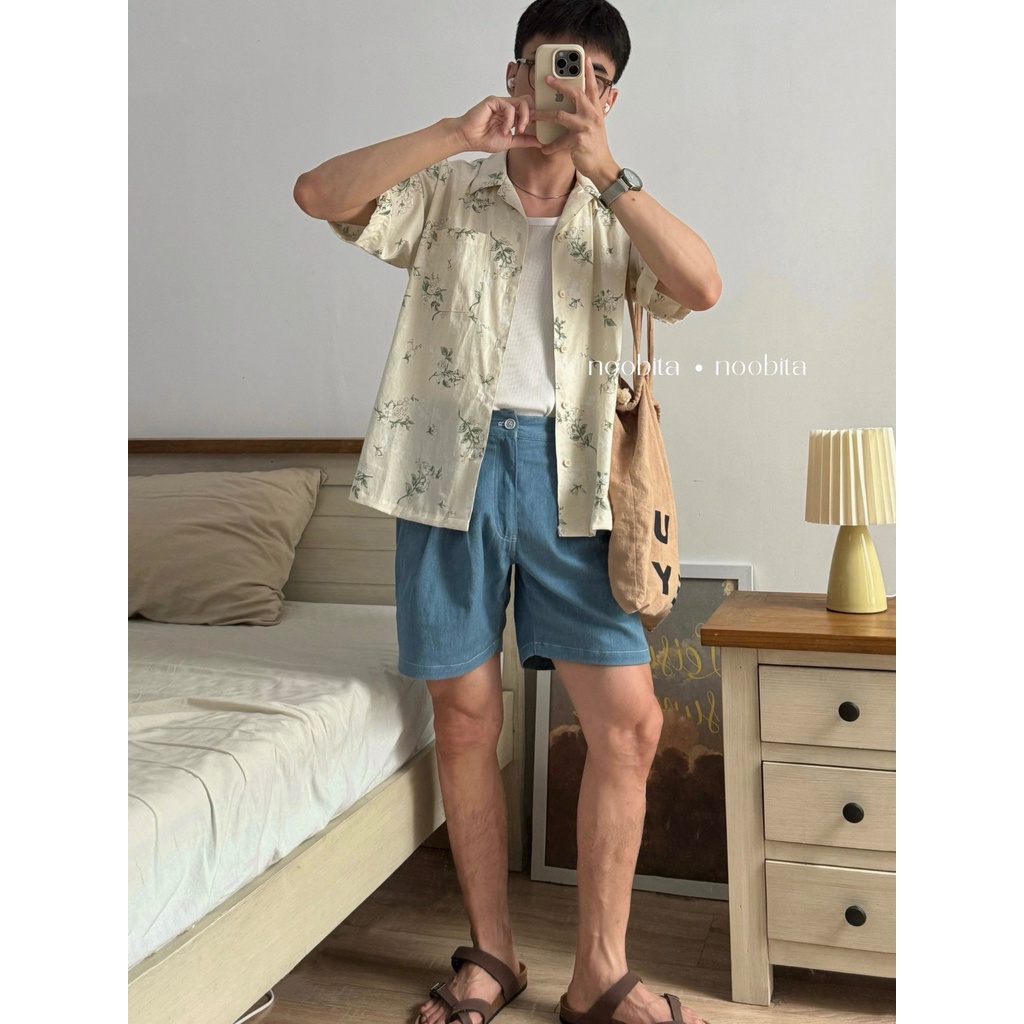 NOOBITA - Sơ mi tay ngắn mùa hè cổ vest hoạ tiết 8054