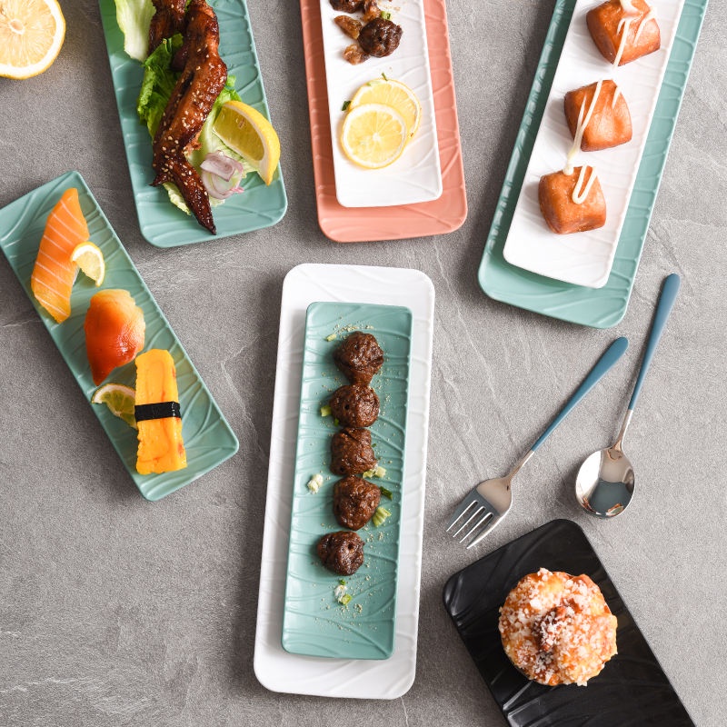 Đĩa nhựa PP gia dụng dài hình chữ nhật ăn nhẹ đựng thức phương Tây sáng tạo sushi Bản