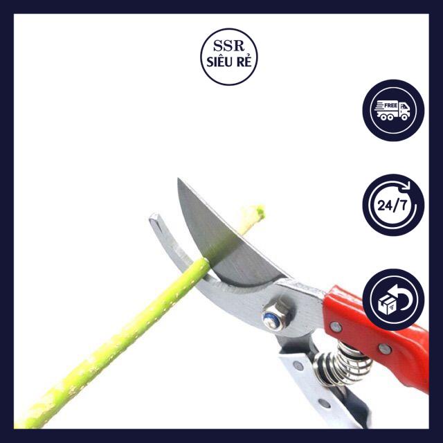 Kéo Cắt Cành V7 Cán Trắng Đỏ 200MM Thép SK5 Siêu Sắc, Bén - Kéo Cắt Cành Cây, Tỉa Cành Cây Tặng Lò Xo Dự Phòng ssr