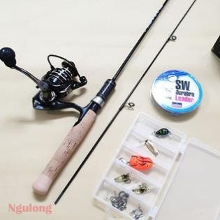 Bộ cần câu máy Lure UL, cần câu  Lure, máy câu cá kim loại tay cầm cán gỗ đọt đặc siêu dẻo size 1m68 - 1m8 - 1m98