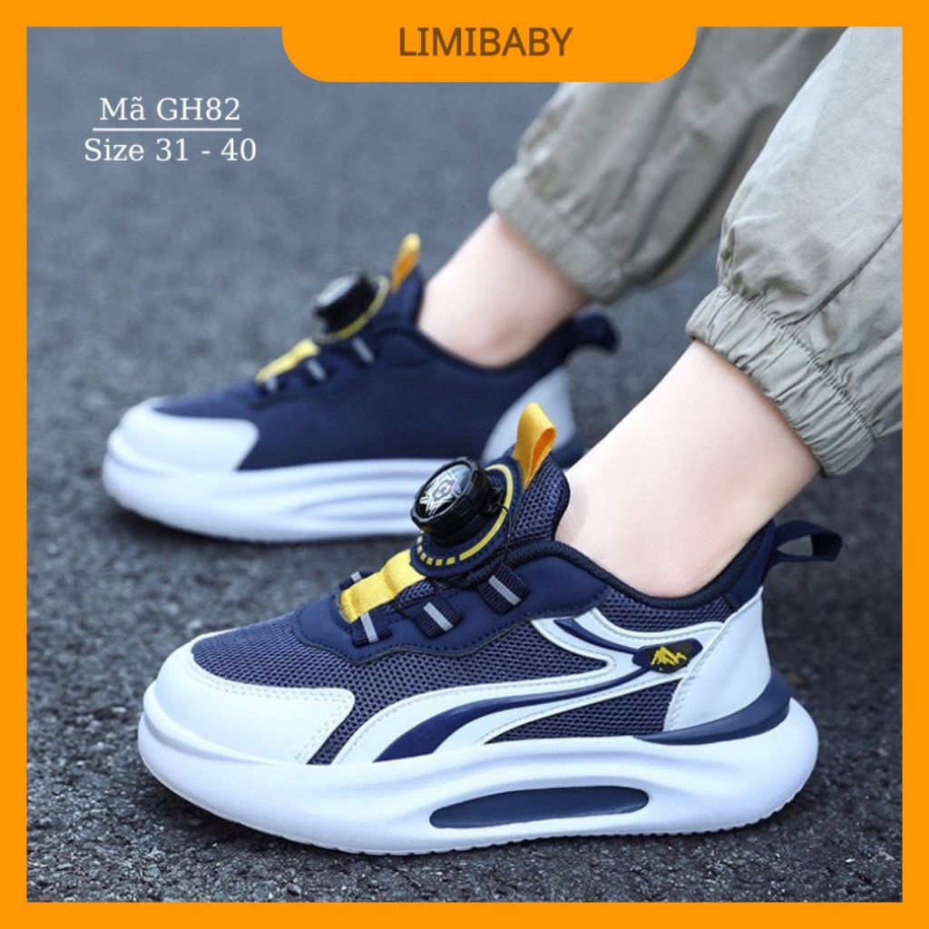 Giày thể thao bé trai vặn cót thông minh cao cấp  6 - 15 tuổi khóa xoáy tự động nhẹ êm chơi bóng rổ chạy bộ đi học GH82