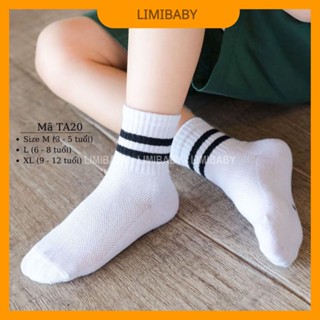 Tất trắng cho bé trai bé gái 3 - 12 tuổi cổ cao viền cổ đen trắng mắt lưới thoáng phù hợp trẻ em mang mùa hè TA20