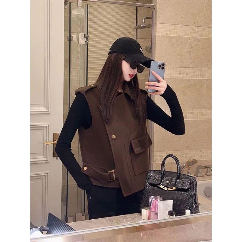 Mới Áo Khoác Không Tay Dáng Rộng Màu Trơn Thời Trang Thu Đông 2023 Cho Nữ