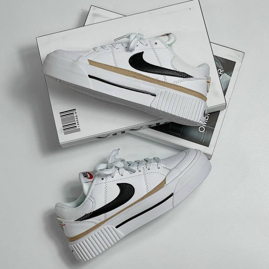 Giày Thể Thao Ni.ke Trắng Tăng Chiều Cao Viền Vàng Giày Court Legacy Lift Black White