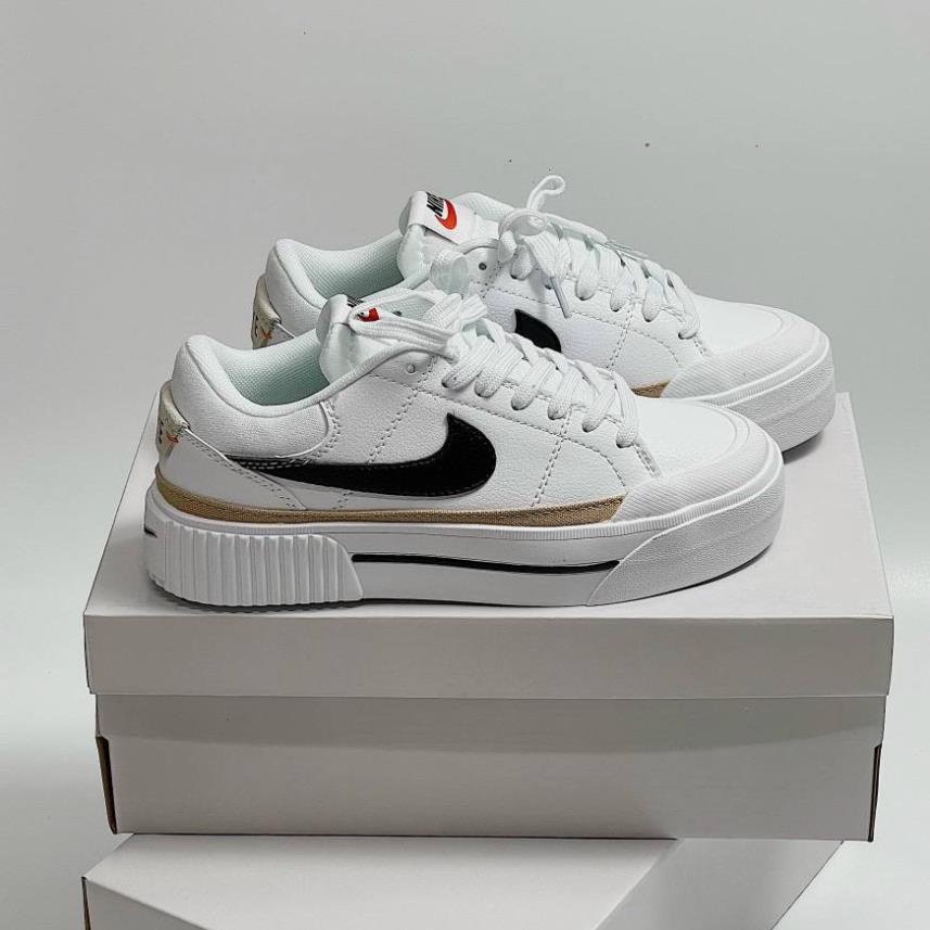 Giày Thể Thao Ni.ke Trắng Tăng Chiều Cao Viền Vàng Giày Court Legacy Lift Black White