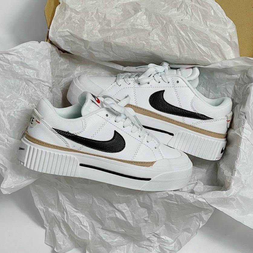 Giày Thể Thao Ni.ke Trắng Tăng Chiều Cao Viền Vàng Giày Court Legacy Lift Black White