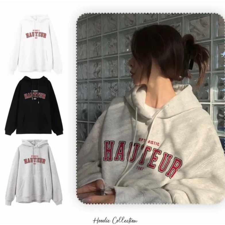 Áo Hoodie Xám Tiêu HAUTEUR vải nỉ bông, màu mới cực hot, tư thế korea tuyệt đẹp hót