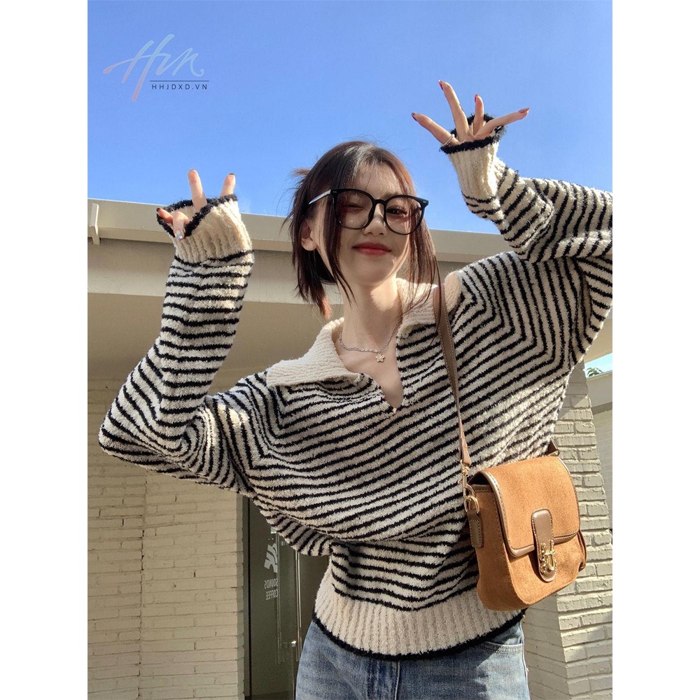 Áo sweater Cổ polo Dáng Rộng Thời Trang Thu Đông Cho Nữ