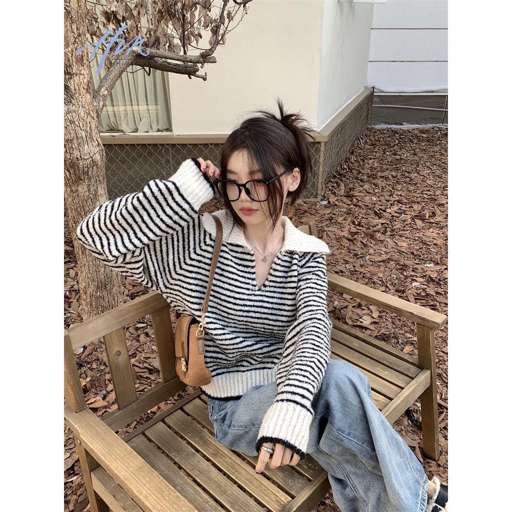 Áo sweater Cổ polo Dáng Rộng Thời Trang Thu Đông Cho Nữ