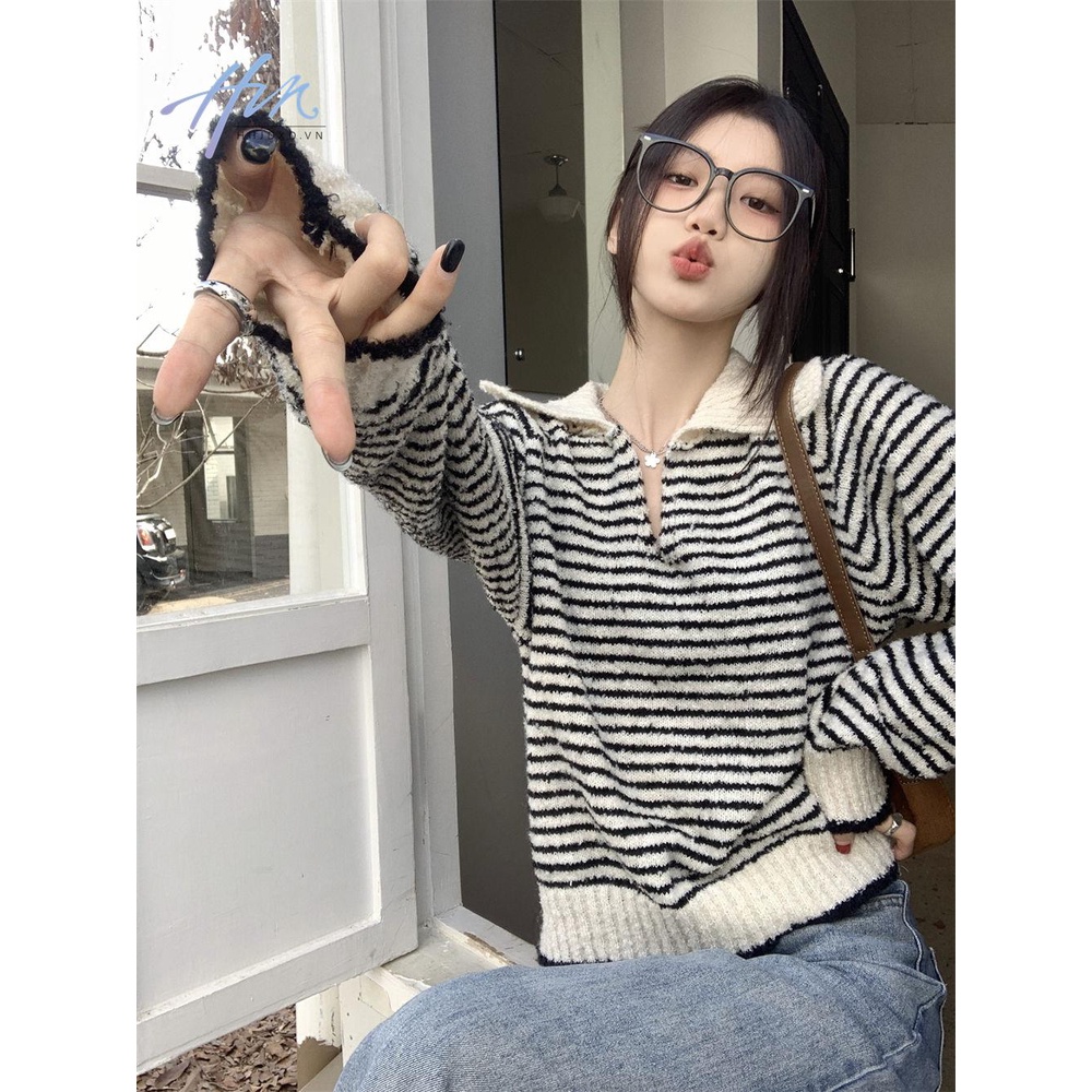 Áo sweater Cổ polo Dáng Rộng Thời Trang Thu Đông Cho Nữ