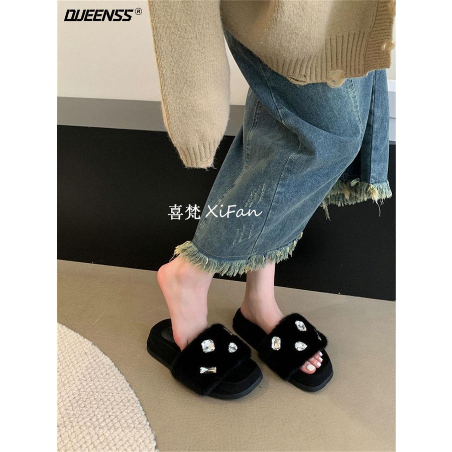 Dép Lê Bông Đế Dày Tăng Chiều Cao Đính Đá Thời Trang Mới 2023 Dành Cho Nữ