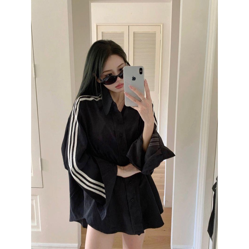 Áo Sơ Mi Tay Dài Cổ Bẻ Dáng Rộng Phong Cách Mỹ Hàn Quốc Thời Trang Mùa Thu Cho Nữ