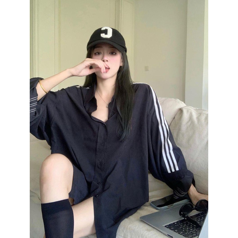 Áo Sơ Mi Tay Dài Cổ Bẻ Dáng Rộng Phong Cách Mỹ Hàn Quốc Thời Trang Mùa Thu Cho Nữ