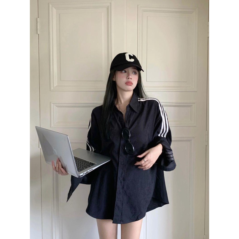 Áo Sơ Mi Tay Dài Cổ Bẻ Dáng Rộng Phong Cách Mỹ Hàn Quốc Thời Trang Mùa Thu Cho Nữ