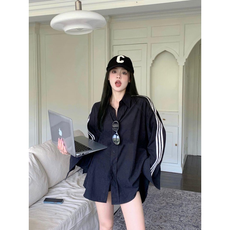 Áo Sơ Mi Tay Dài Cổ Bẻ Dáng Rộng Phong Cách Mỹ Hàn Quốc Thời Trang Mùa Thu Cho Nữ