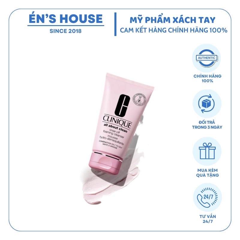 Sữa Rửa Mặt Tẩy Trang CLINIQUE All About Clean Rinse Off Tuýp 150ml | Tẩy Trang, Làm Sạch Sâu,hàng mỹ, có bill