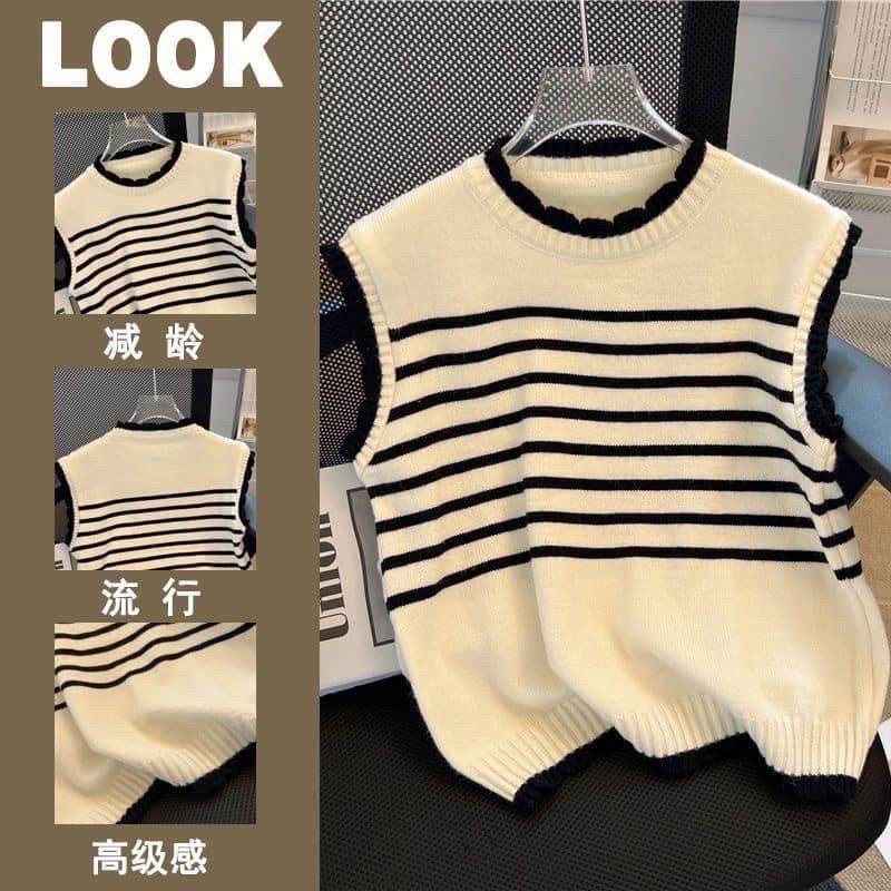 Áo Gile Kẻ Cổ Tròn Hàng QC