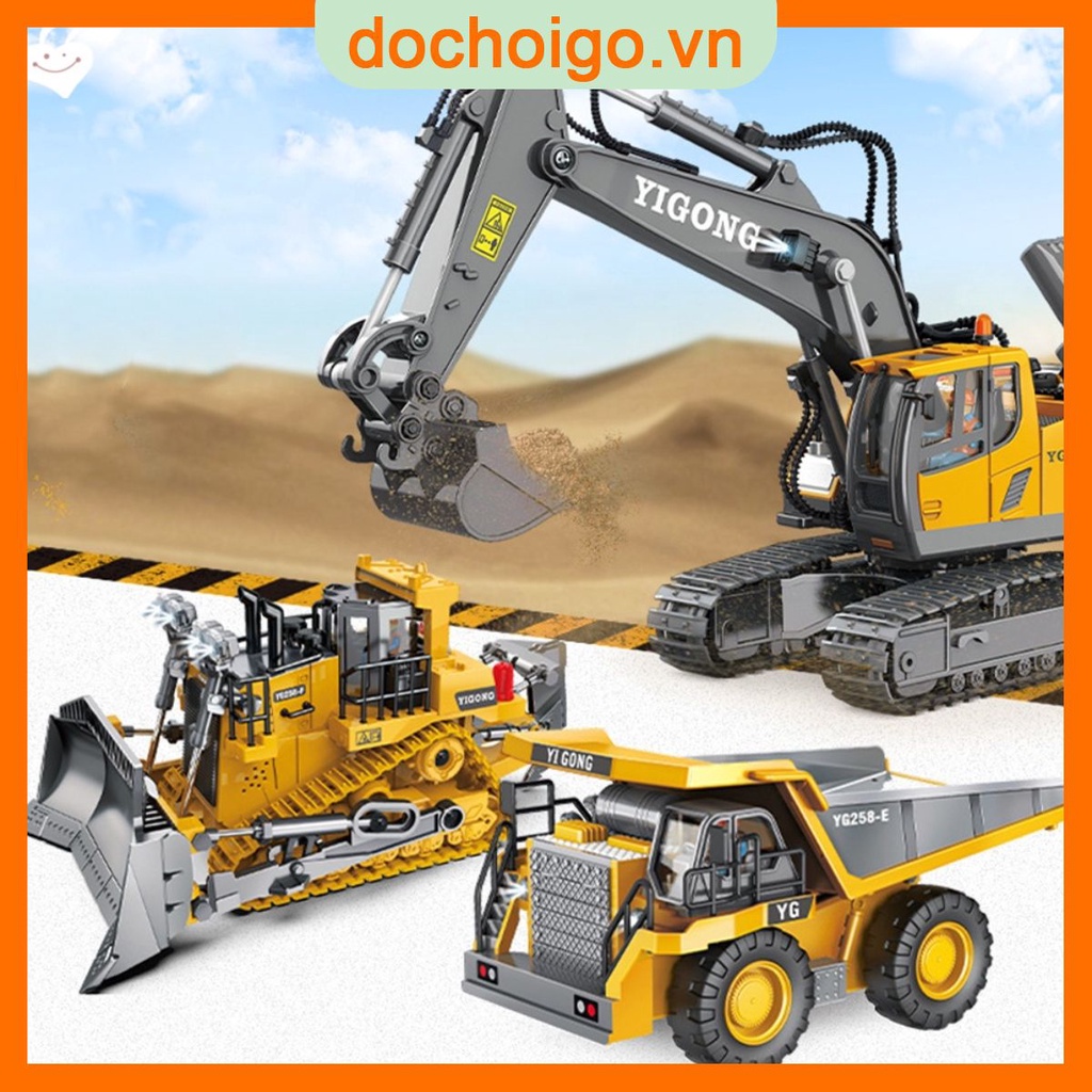 Xe điều khiển từ xa đồ chơi ô tô công trình máy xúc ben múc cẩu ủi gầu và thùng sắt pin sạc cho bé, quà tặng sinh nhật
