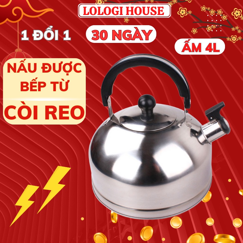 Ấm Đun Nước Inox 4L và 3L Dùng Được Bếp Từ - Các Loại Bếp Thẻ Tích Thực 1L5  Có Còi Reo Đun Nước Pha Trà Nấu Mì CAO CẤP