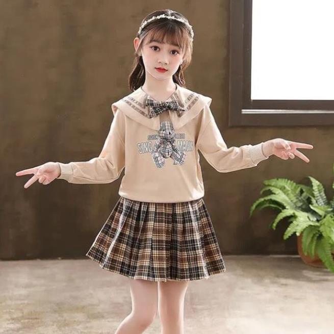 Váy tay dài mùa thu đông bé gái mập 8 9 10 11 12 tuổi ☑️ Thời trang size đại25kg 30kg 35kg 40kg
