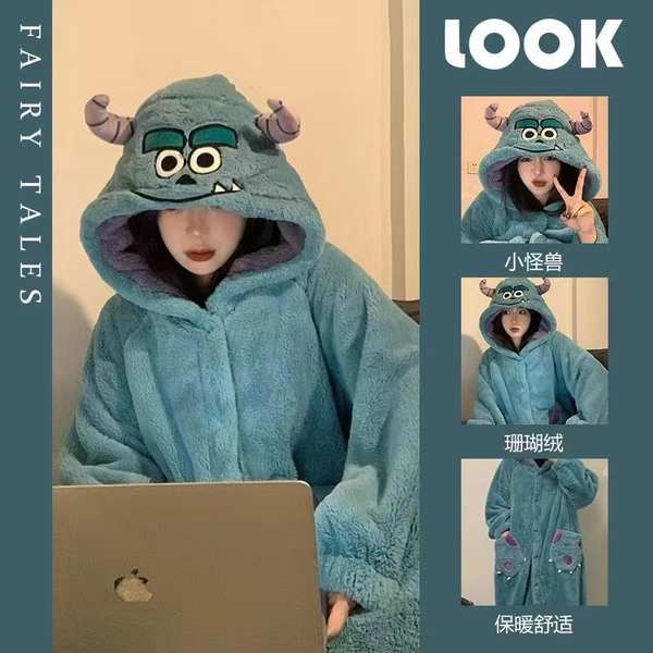 Áo Choàng Ngủ Dáng Dài Vải Lông Cừu San Hô Thời Trang Thu Đông Cho Các Cặp Đôi