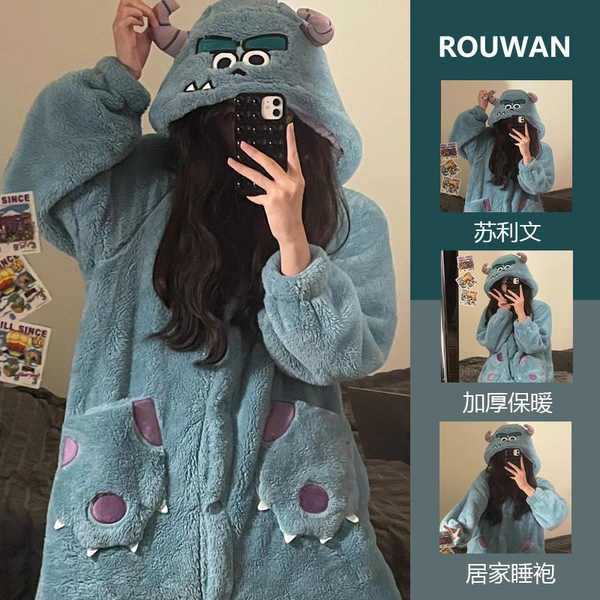 Áo Choàng Ngủ Dáng Dài Vải Lông Cừu San Hô Thời Trang Thu Đông Cho Các Cặp Đôi