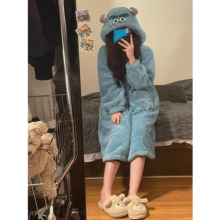 Áo Choàng Ngủ Dáng Dài Vải Lông Cừu San Hô Thời Trang Thu Đông Cho Các Cặp Đôi