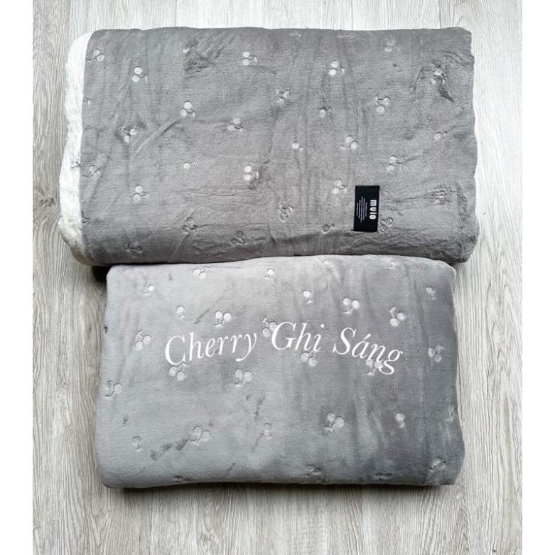 Bộ Chăn Ga Gối Nỉ Nhung Cao Cấp Cherry Kèm Chăn KT 200*230 Có Khoá Lồng Được Ruột