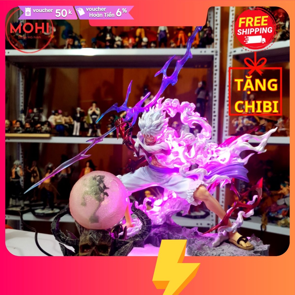 Mô hình Luffy Nika Gear 5 kiểu dáng chiến đấu siêu ngầu cao 28cm - Mô hình One Piece  tặng kèm xe