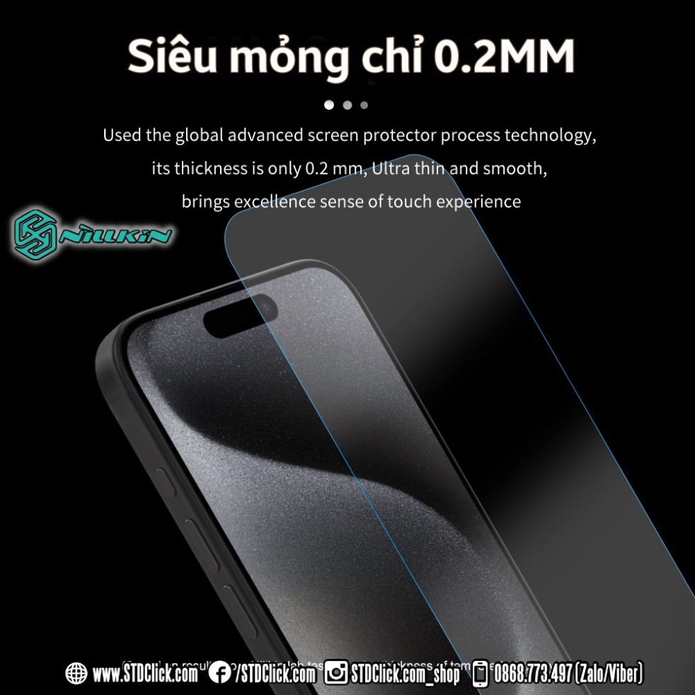 KÍNH CƯỜNG LỰC IPHONE 15 PRO MAX - 15 PRO - 15 PLUS - 15 NILLKIN H+PRO 0.2MM CHÍNH HÃNG - hàng chuẩn