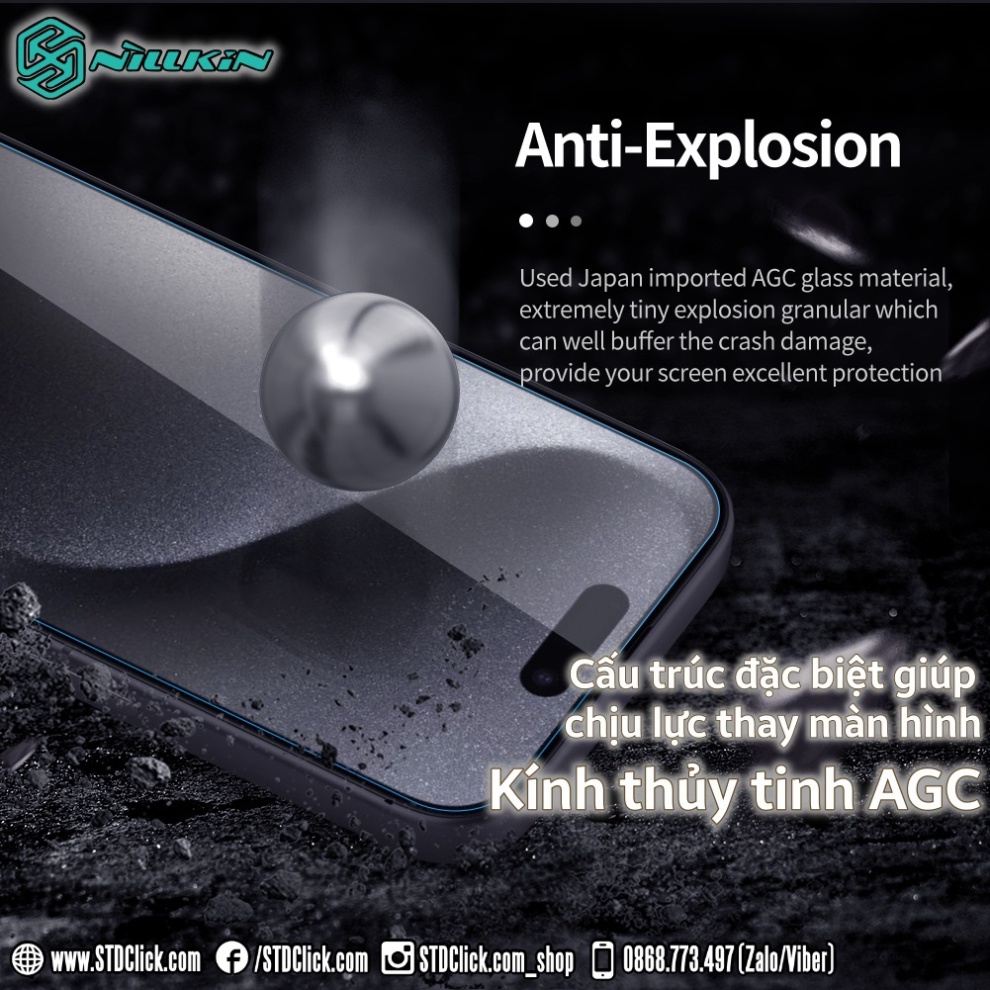 KÍNH CƯỜNG LỰC IPHONE 15 PRO MAX - 15 PRO - 15 PLUS - 15 NILLKIN H+PRO 0.2MM CHÍNH HÃNG - hàng chuẩn