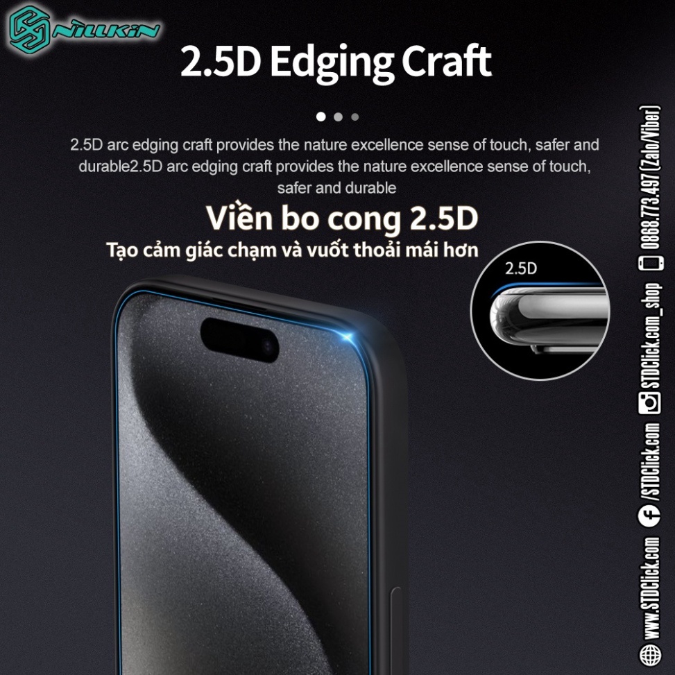 KÍNH CƯỜNG LỰC IPHONE 15 PRO MAX - 15 PRO - 15 PLUS - 15 NILLKIN H+PRO 0.2MM CHÍNH HÃNG - hàng chuẩn