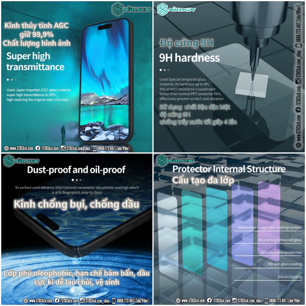 KÍNH CƯỜNG LỰC IPHONE 15 PRO MAX - 15 PRO - 15 PLUS - 15 NILLKIN H+PRO 0.2MM CHÍNH HÃNG - hàng chuẩn