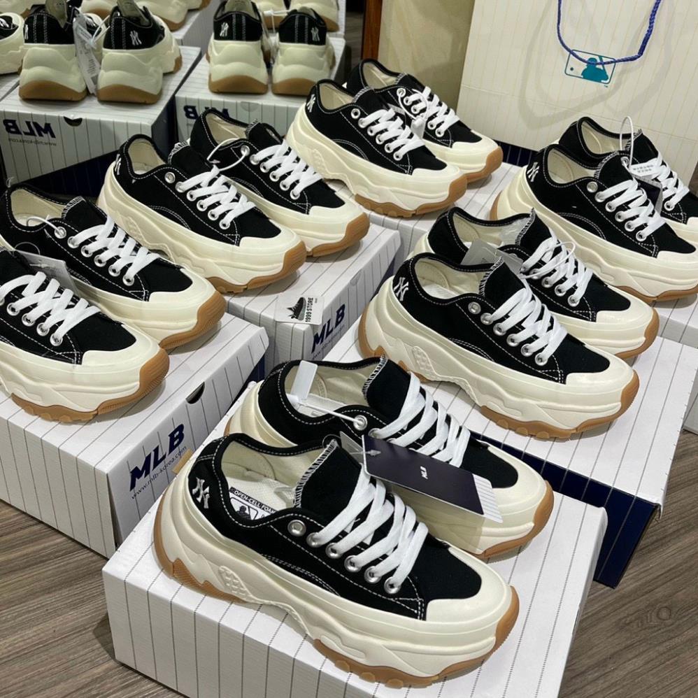 Giày mlb chunky NY đen thấp cổ, Giày mlb độn đế 5cm hách dáng đế nâu mới hàng 11 full bill box túi hộp