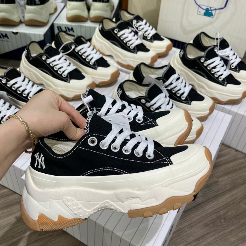 Giày mlb chunky NY đen thấp cổ, Giày mlb độn đế 5cm hách dáng đế nâu mới hàng 11 full bill box túi hộp