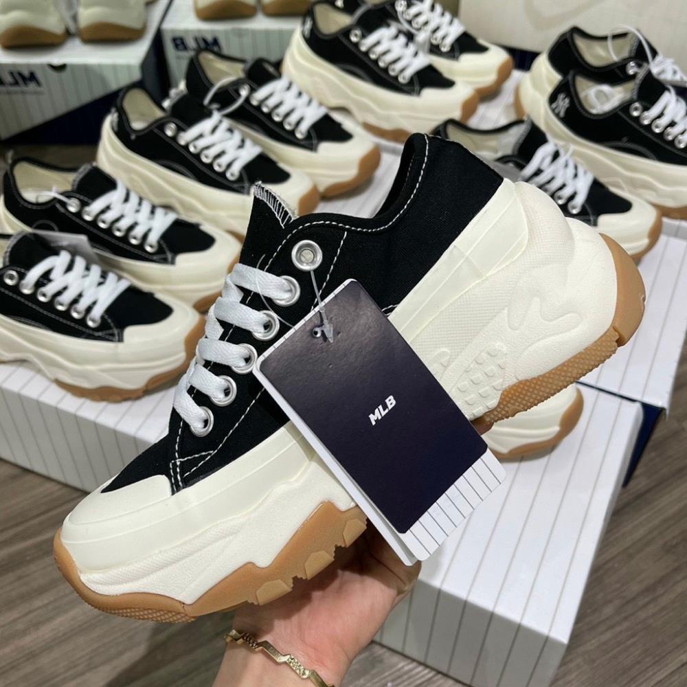 Giày mlb chunky NY đen thấp cổ, Giày mlb độn đế 5cm hách dáng đế nâu mới hàng 11 full bill box túi hộp