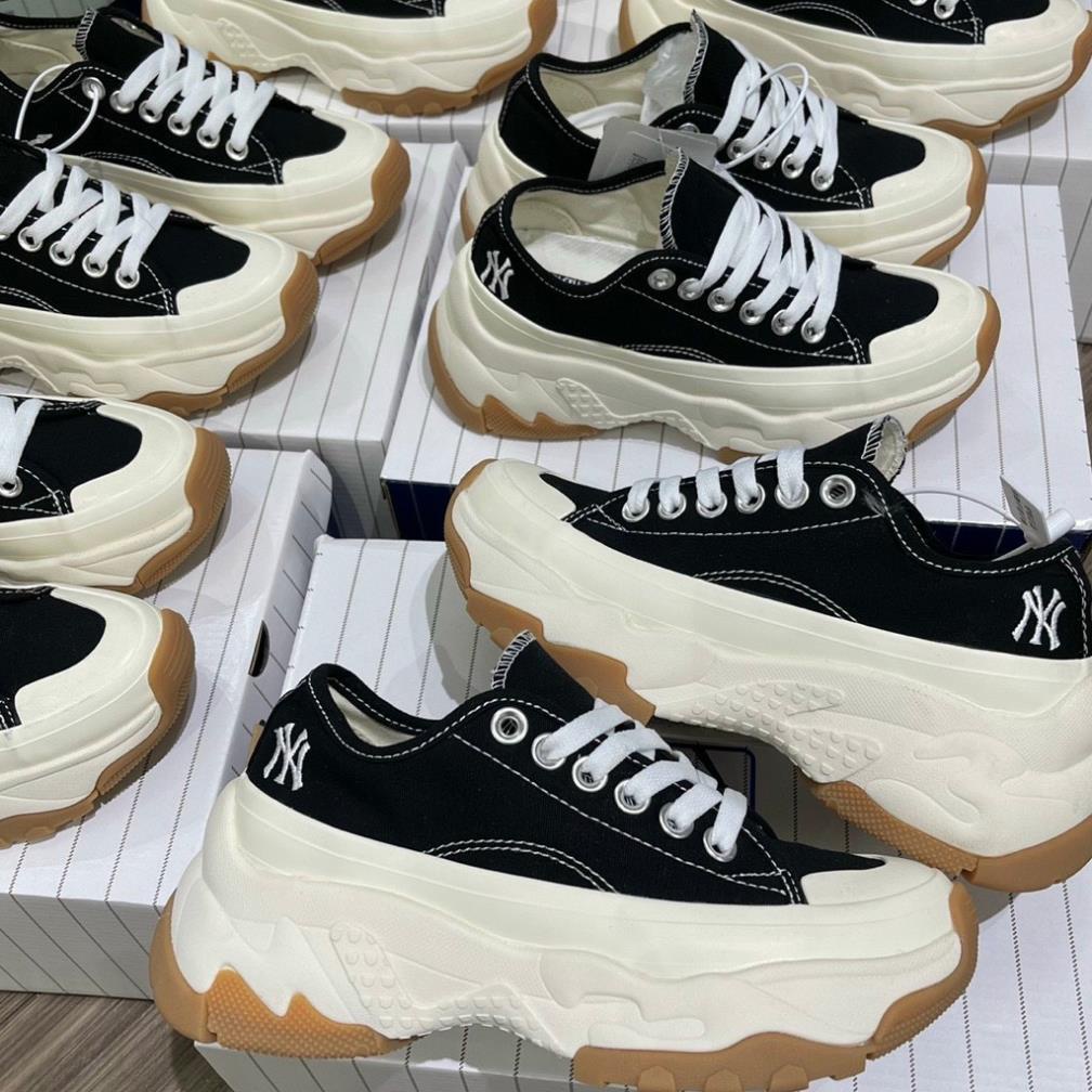 Giày mlb chunky NY đen thấp cổ, Giày mlb độn đế 5cm hách dáng đế nâu mới hàng 11 full bill box túi hộp