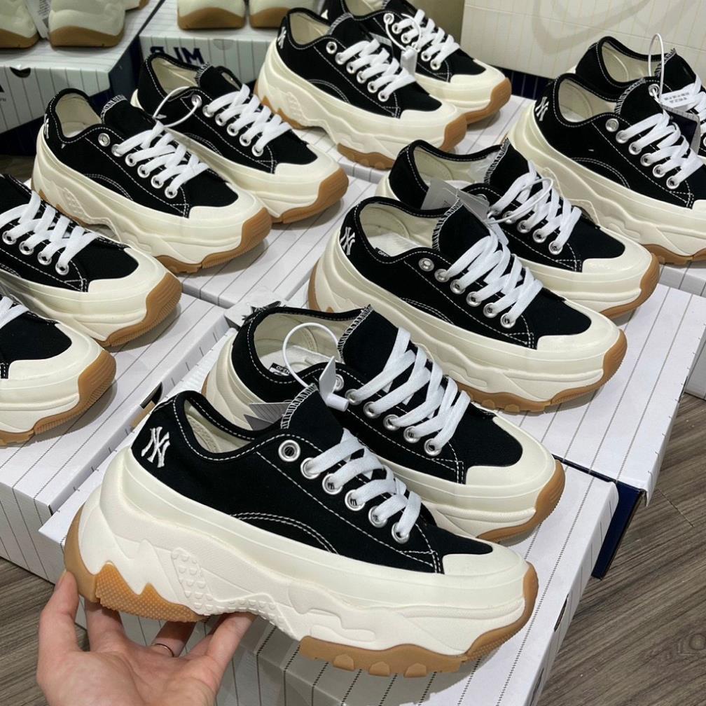 Giày mlb chunky NY đen thấp cổ, Giày mlb độn đế 5cm hách dáng đế nâu mới hàng 11 full bill box túi hộp