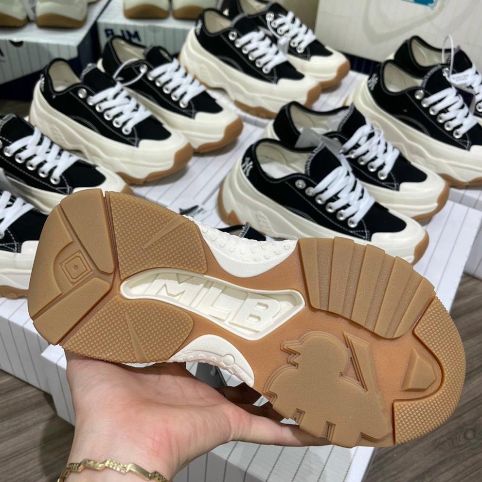 Giày mlb chunky NY đen thấp cổ, Giày mlb độn đế 5cm hách dáng đế nâu mới hàng 11 full bill box túi hộp