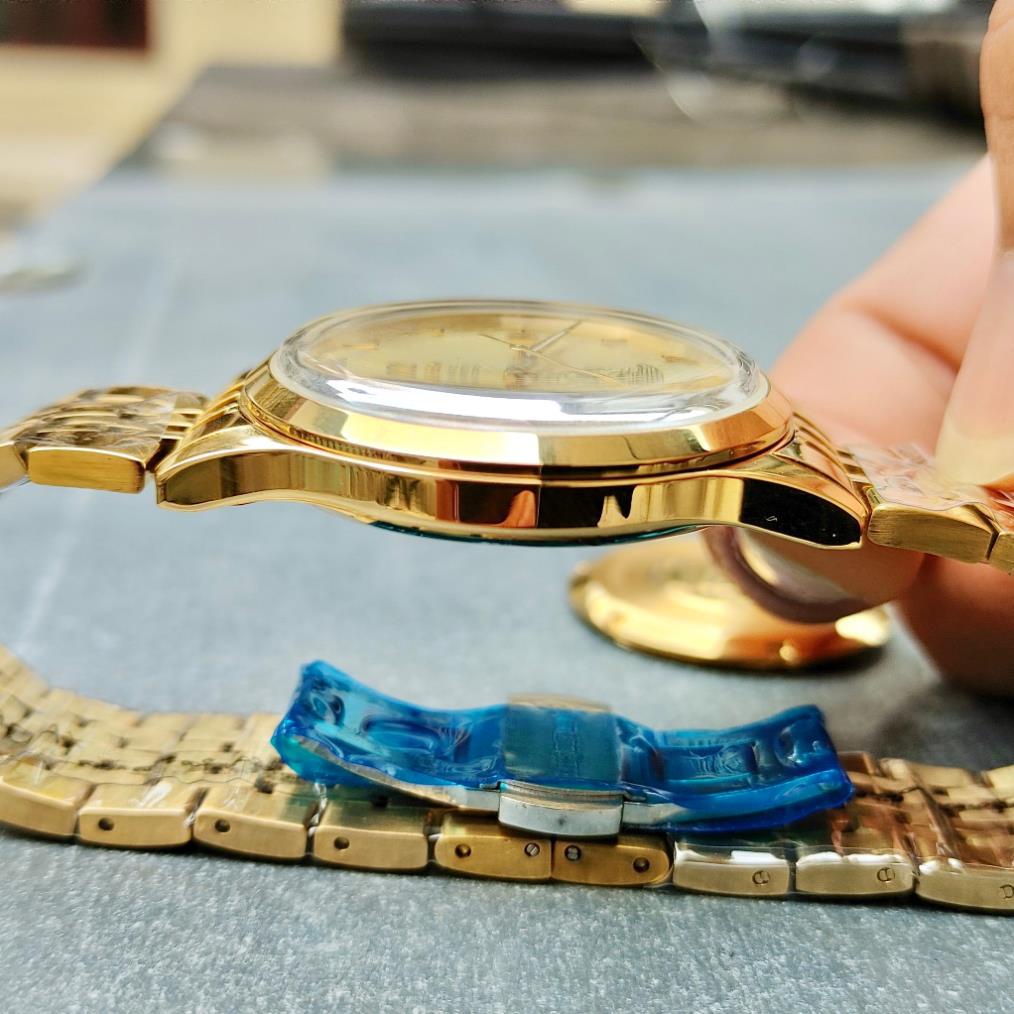 Đồng hồ Nam Omg bát quái  vỏ vàng ta mặt trắng dòng cơ Automatic size 40mm kim loại