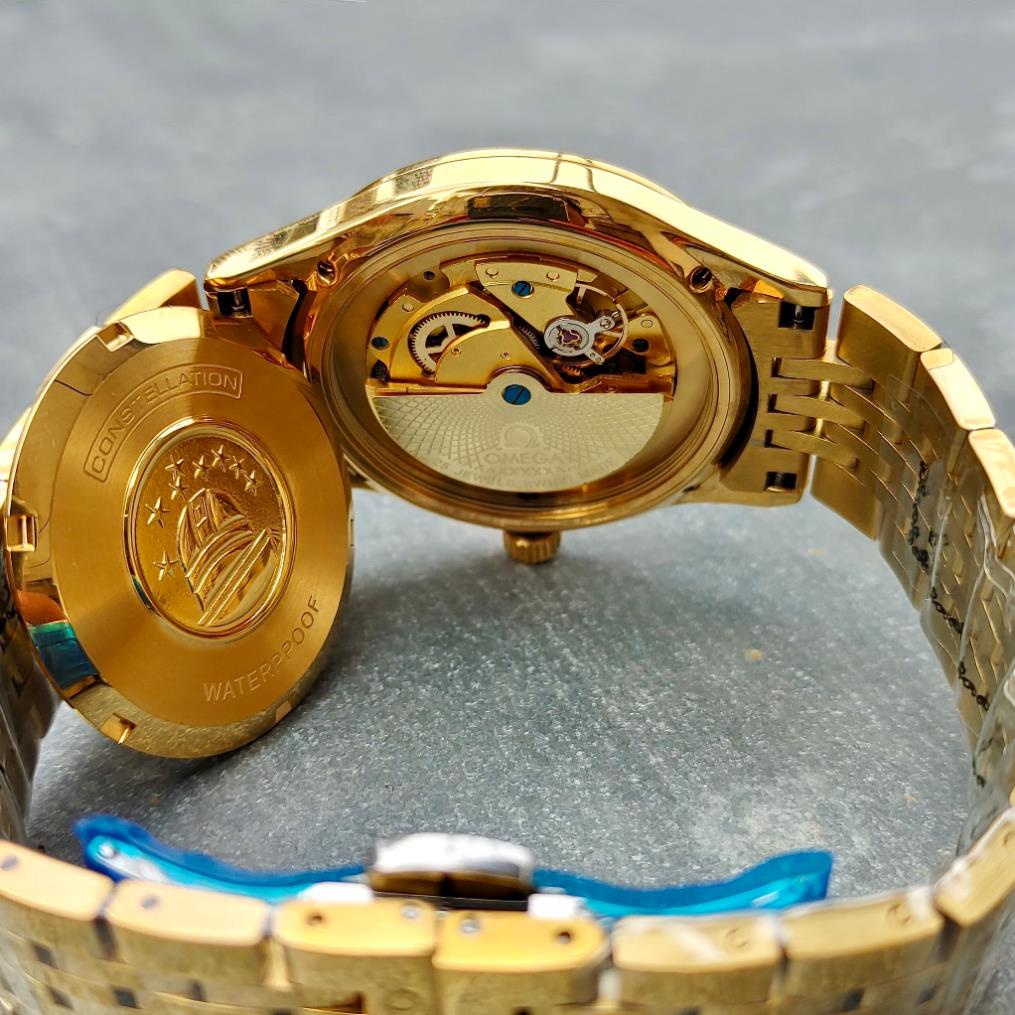 Đồng hồ Nam Omg bát quái  vỏ vàng ta mặt trắng dòng cơ Automatic size 40mm kim loại